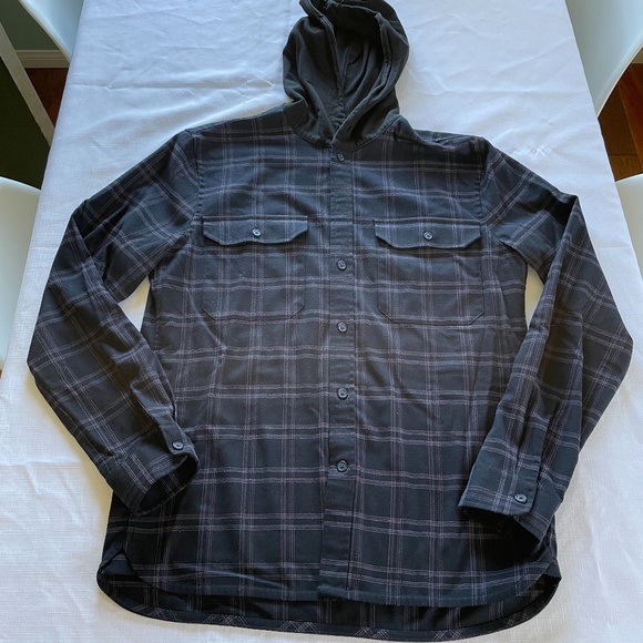Vince Bixby Plaid Cotton Blend Hooded Button-Up Shirt - Picture 1 of 6